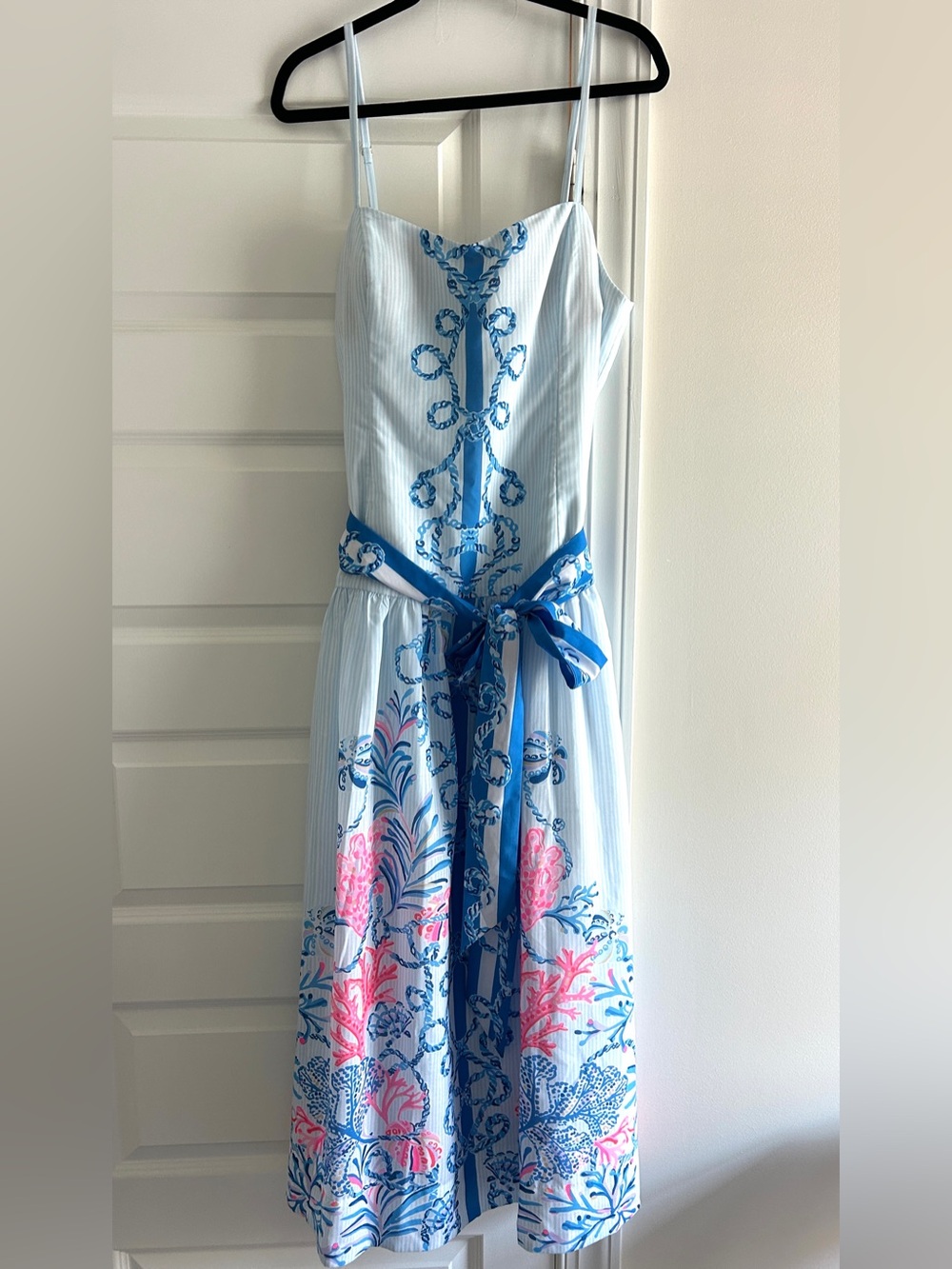 Lilly Pulitzer Saylar Maxi Dress 16 Naut Today Engineered Seersucker Blue Pink - Picture 5 of 6